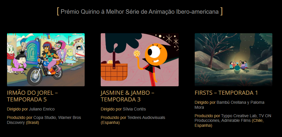 Os finalistas dos Prêmios Quirino 2025 na categoria de Melhor Série de Animação Ibero-Americana