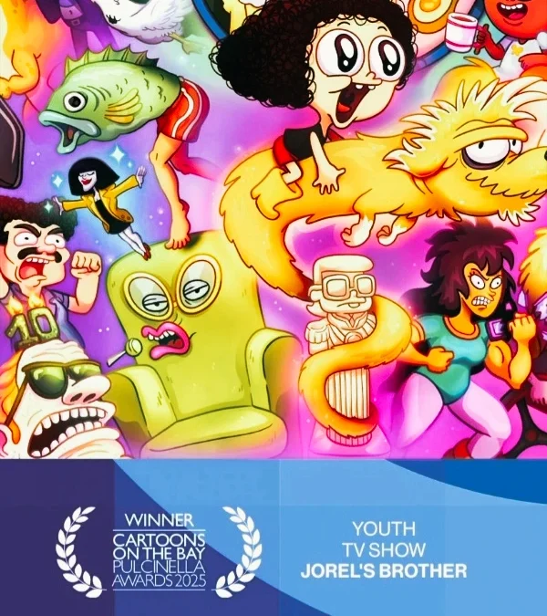 Arte de divulgação do prêmio que Irmão do Jorel conquistou em evento na Itália: a edição de 2025 do Cartoons on the Bay.